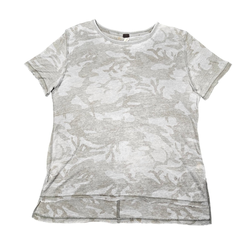 Free People We The Free Camo Raw Hem Tee Top Petite Small Grey Sage Hi-Lo Split